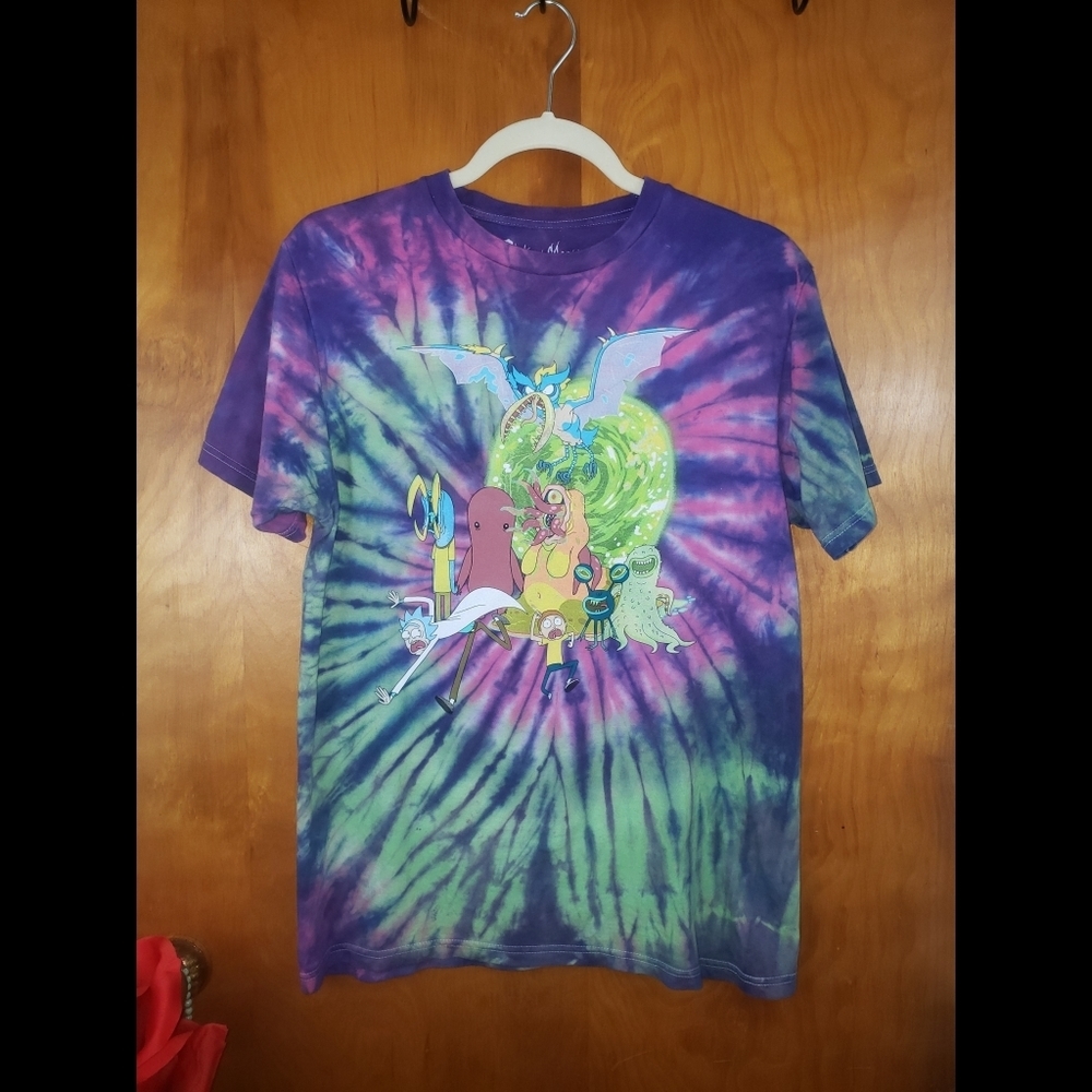 Adult Swim Rick and Morty Purple Tye Dye Portal Aliens Tee